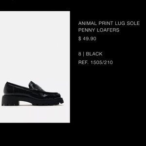 Zara Black Animal Print Lug Sole Loafers